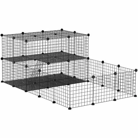 PawHut Cage parc enclos rongeurs modulable dim. L 175 x l 105 x H 70 cm 2 niveaux 2 portes rampe résine PP fil métallique noir - Noir PawHut Cage Parc Enclos Rongeurs Modulable Dim. L 175 X L 105 X H 70 Cm 2 Niveaux 2 Portes Rampe Résine PP Fil Métallique Noir - Noir -PawHut Soldes Boutique 48441543 1