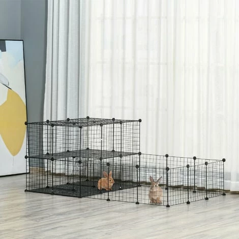 PawHut Cage parc enclos rongeurs modulable dim. L 175 x l 105 x H 70 cm 2 niveaux 2 portes rampe résine PP fil métallique noir - Noir PawHut Cage Parc Enclos Rongeurs Modulable Dim. L 175 X L 105 X H 70 Cm 2 Niveaux 2 Portes Rampe Résine PP Fil Métallique Noir - Noir -PawHut Soldes Boutique 48441543 2