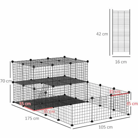 PawHut Cage parc enclos rongeurs modulable dim. L 175 x l 105 x H 70 cm 2 niveaux 2 portes rampe résine PP fil métallique noir - Noir PawHut Cage Parc Enclos Rongeurs Modulable Dim. L 175 X L 105 X H 70 Cm 2 Niveaux 2 Portes Rampe Résine PP Fil Métallique Noir - Noir -PawHut Soldes Boutique 48441543 3