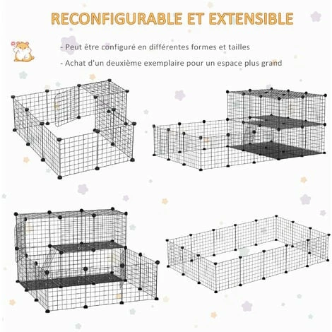 PawHut Cage parc enclos rongeurs modulable dim. L 175 x l 105 x H 70 cm 2 niveaux 2 portes rampe résine PP fil métallique noir - Noir PawHut Cage Parc Enclos Rongeurs Modulable Dim. L 175 X L 105 X H 70 Cm 2 Niveaux 2 Portes Rampe Résine PP Fil Métallique Noir - Noir -PawHut Soldes Boutique 48441543 4