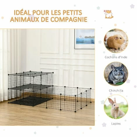 PawHut Cage parc enclos rongeurs modulable dim. L 175 x l 105 x H 70 cm 2 niveaux 2 portes rampe résine PP fil métallique noir - Noir PawHut Cage Parc Enclos Rongeurs Modulable Dim. L 175 X L 105 X H 70 Cm 2 Niveaux 2 Portes Rampe Résine PP Fil Métallique Noir - Noir -PawHut Soldes Boutique 48441543 5