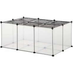 PawHut Cage Parc Enclos Petits Animaux De Compagnie - Dim. 105L X 70l X 45H Cm - 16 Panneaux Résine PP Opaque, 6 Grilles Portes - Fils D'acier Noir - Noir