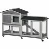 PawHut Clapier Sur Roulettes Cage à Lapins Rongeurs 2 Niveaux 3 Portes Verrouillables Tiroirs à Déjection Toit Intégral Bitumé 157L X 53l X 99H Cm Bois Sapin Gris - Gris -PawHut Soldes Boutique 48873319 1