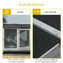 PawHut Clapier Sur Roulettes Cage à Lapins Rongeurs 2 Niveaux 3 Portes Verrouillables Tiroirs à Déjection Toit Intégral Bitumé 157L X 53l X 99H Cm Bois Sapin Gris - Gris 5 PawHut Clapier Sur Roulettes Cage à Lapins Rongeurs 2 Niveaux 3 Portes Verrouillables Tiroirs à Déjection Toit Intégral Bitumé 157L X 53l X 99H Cm Bois Sapin Gris - Gris -PawHut Soldes Boutique 48873319 4