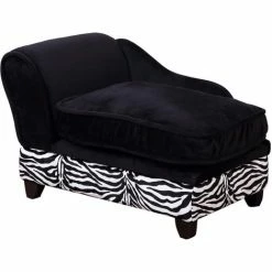 PawHut Méridienne Canapé Design Pour Chien Chat Avec Coffre De Rangement Sur Pied 57 X 34 X 36 Cm Noir Zébré - Noir