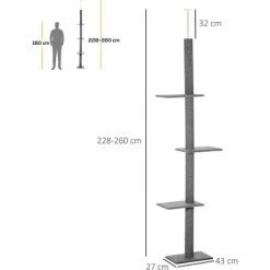 PawHut Arbre à Chat Poteau à Griffer Hauteur Réglable Dim. 43L X 27I X 228-260H Cm 4 Niveaux D'activités Gris Clair -PawHut Soldes Boutique 49239995 3