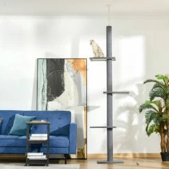 PawHut Arbre à Chat Poteau à Griffer Hauteur Réglable Dim. 43L X 27I X 228-260H Cm 4 Niveaux D'activités Gris Clair -PawHut Soldes Boutique 49239995 5