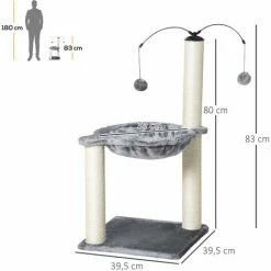 PawHut Arbre à Chat 2 Griffoirs Grattoirs Sisal Naturel Hamac Jeu 2 Boules Suspendues Peluche Haute Densité 400 G/m² Gris -PawHut Soldes Boutique 49279782 3