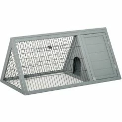 PawHut Clapier Triangulaire De Sol Enclos Extérieur Niche Double Porte Dim. 116L X 62l X 52,5H Cm Métal Bois Sapin Gris - Gris