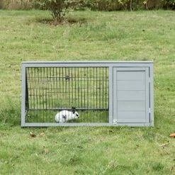 PawHut Clapier Triangulaire De Sol Enclos Extérieur Niche Double Porte Dim. 116L X 62l X 52,5H Cm Métal Bois Sapin Gris - Gris -PawHut Soldes Boutique 49279788 4