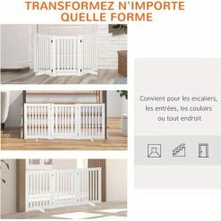 PawHut Barrière Modulable Pliable Barrière De Sécurité Avec Porte Verrouillable Intégrée Dim. 155L X 35l X 76H Cm MDF Blanc - Blanc 6 PawHut Barrière Modulable Pliable Barrière De Sécurité Avec Porte Verrouillable Intégrée Dim. 155L X 35l X 76H Cm MDF Blanc - Blanc -PawHut Soldes Boutique 50909200 5