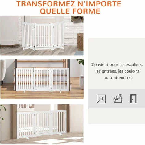 PawHut Barrière modulable pliable barrière de sécurité avec porte verrouillable intégrée dim. 155L x 35l x 76H cm MDF blanc - Blanc PawHut Barrière Modulable Pliable Barrière De Sécurité Avec Porte Verrouillable Intégrée Dim. 155L X 35l X 76H Cm MDF Blanc - Blanc -PawHut Soldes Boutique 50909200 5