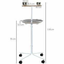 PawHut Perchoir Sur Pied Pour Perroquets, Grandes Perruches - 4 Roulettes - 2 Mangeoires Et Plateau Inox, Perchoir - Métal Blanc -PawHut Soldes Boutique 50909205 3