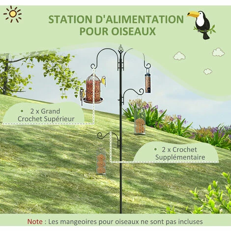 PawHut Mangeoire à oiseaux H.2,08 m style rustique chic 4 crochets 2 réglables 4 piquets d'ancrage au sol acier époxy aspect fer forgé - Noir PawHut Mangeoire à Oiseaux H.2,08 M Style Rustique Chic 4 Crochets 2 Réglables 4 Piquets D'ancrage Au Sol Acier époxy Aspect Fer Forgé - Noir -PawHut Soldes Boutique 50909208 4
