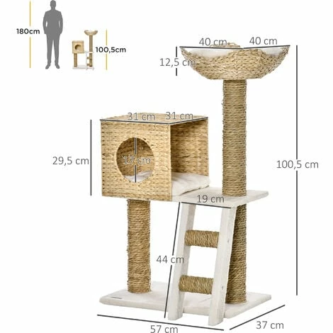 PawHut Arbre à chat style cosy chic griffoirs quenouille échelle niche panier 2 coussins inclus peluche courte polyester haute densité crème beige PawHut Arbre à Chat Style Cosy Chic Griffoirs Quenouille échelle Niche Panier 2 Coussins Inclus Peluche Courte Polyester Haute Densité Crème Beige -PawHut Soldes Boutique 50909210 3