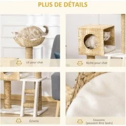 PawHut Arbre à Chat Style Cosy Chic Griffoirs Quenouille échelle Niche Panier 2 Coussins Inclus Peluche Courte Polyester Haute Densité Crème Beige 6 PawHut Arbre à Chat Style Cosy Chic Griffoirs Quenouille échelle Niche Panier 2 Coussins Inclus Peluche Courte Polyester Haute Densité Crème Beige -PawHut Soldes Boutique 50909210 5
