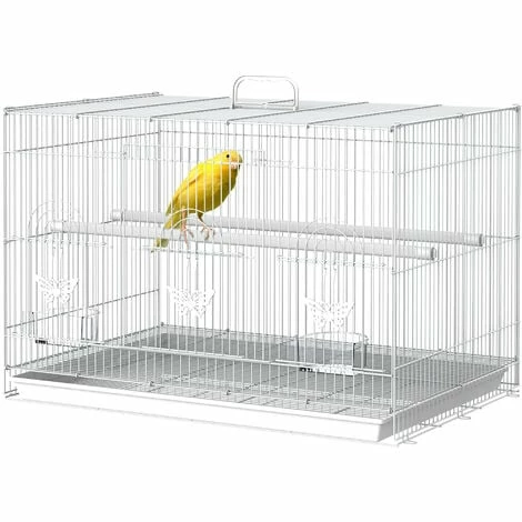 PawHut Cage à oiseaux motif papillons - 3 portes, 2 perchoirs, 2 mangeoires, plateau excrément amovible, poignée transport - acier PP blanc - Blanc PawHut Cage à Oiseaux Motif Papillons - 3 Portes, 2 Perchoirs, 2 Mangeoires, Plateau Excrément Amovible, Poignée Transport - Acier PP Blanc - Blanc -PawHut Soldes Boutique 50909212 1