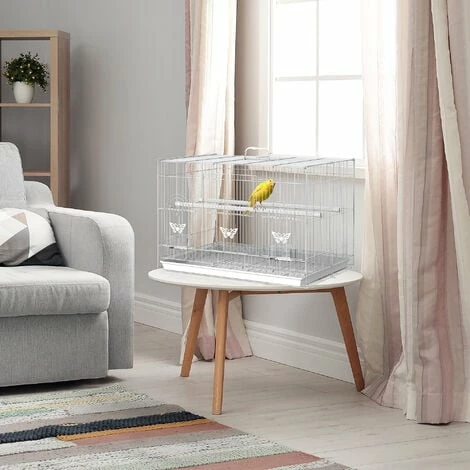 PawHut Cage à oiseaux motif papillons - 3 portes, 2 perchoirs, 2 mangeoires, plateau excrément amovible, poignée transport - acier PP blanc - Blanc PawHut Cage à Oiseaux Motif Papillons - 3 Portes, 2 Perchoirs, 2 Mangeoires, Plateau Excrément Amovible, Poignée Transport - Acier PP Blanc - Blanc -PawHut Soldes Boutique 50909212 2