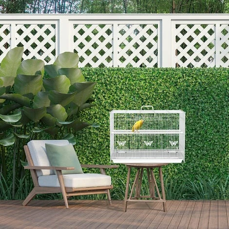 PawHut Cage à oiseaux motif papillons - 3 portes, 2 perchoirs, 2 mangeoires, plateau excrément amovible, poignée transport - acier PP blanc - Blanc PawHut Cage à Oiseaux Motif Papillons - 3 Portes, 2 Perchoirs, 2 Mangeoires, Plateau Excrément Amovible, Poignée Transport - Acier PP Blanc - Blanc -PawHut Soldes Boutique 50909212 4