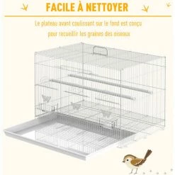 PawHut Cage à Oiseaux Motif Papillons - 3 Portes, 2 Perchoirs, 2 Mangeoires, Plateau Excrément Amovible, Poignée Transport - Acier PP Blanc - Blanc 6 PawHut Cage à Oiseaux Motif Papillons - 3 Portes, 2 Perchoirs, 2 Mangeoires, Plateau Excrément Amovible, Poignée Transport - Acier PP Blanc - Blanc -PawHut Soldes Boutique 50909212 5