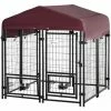 PawHut Chenil Extérieur Pour Chien - Cage Chien - Enclos Chien - Toile Toit Imperméable Anti-UV, Porte Verrouillable, 2 Bols Rotatifs - Acier Noir Oxford Pourpre - Noir -PawHut Soldes Boutique 51254840 1