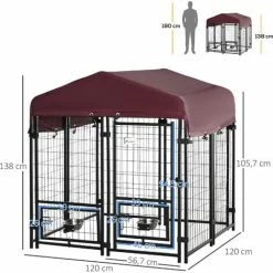 PawHut Chenil Extérieur Pour Chien - Cage Chien - Enclos Chien - Toile Toit Imperméable Anti-UV, Porte Verrouillable, 2 Bols Rotatifs - Acier Noir Oxford Pourpre - Noir 4 PawHut Chenil Extérieur Pour Chien - Cage Chien - Enclos Chien - Toile Toit Imperméable Anti-UV, Porte Verrouillable, 2 Bols Rotatifs - Acier Noir Oxford Pourpre - Noir -PawHut Soldes Boutique 51254840 3