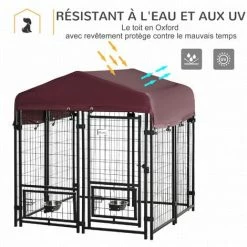 PawHut Chenil Extérieur Pour Chien - Cage Chien - Enclos Chien - Toile Toit Imperméable Anti-UV, Porte Verrouillable, 2 Bols Rotatifs - Acier Noir Oxford Pourpre - Noir 6 PawHut Chenil Extérieur Pour Chien - Cage Chien - Enclos Chien - Toile Toit Imperméable Anti-UV, Porte Verrouillable, 2 Bols Rotatifs - Acier Noir Oxford Pourpre - Noir -PawHut Soldes Boutique 51254840 5