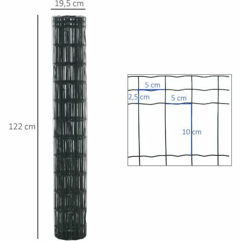 PawHut Grillage rouleau soudé - grillage à poule - maille 5L x 10H cm - hauteur 1,22 m - longueur 10 m - acier revêtement PVC vert PawHut Grillage Rouleau Soudé - Grillage à Poule - Maille 5L X 10H Cm - Hauteur 1,22 M - Longueur 10 M - Acier Revêtement PVC Vert -PawHut Soldes Boutique 51254847 3