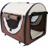 PawHut Sac De Transport Pour Chien Et Chat Pliable - Poignée, Entrée Zippée, Fenêtres Maillées Enroulables- Coussin Inclus - Acier Oxford Marron Beige -PawHut Soldes Boutique 51254853 1