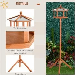 PawHut Mangeoire Oiseaux Extérieur Sur Pied - Cabane Pour Oiseaux Avec Support Trépied - Nichoir Dim. Ø 57,7 X 153 Cm - Bois Sapin Pré-huilé Toit Zinc - Marron -PawHut Soldes Boutique 51254866 4
