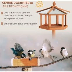 PawHut Mangeoire Oiseaux Extérieur Sur Pied - Cabane Pour Oiseaux Avec Support Trépied - Nichoir Dim. Ø 57,7 X 153 Cm - Bois Sapin Pré-huilé Toit Zinc - Marron -PawHut Soldes Boutique 51254866 5