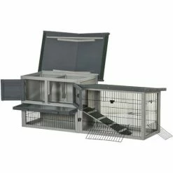 PawHut Clapier Cage à Lapins Rongeurs 2 Niveaux - 4 Portes Verrouillables, Tiroir à Déjection, Toit Ouvrable Intégral Bitumé - Métal Noir Bois Sapin Gris - Gris 5 PawHut Clapier Cage à Lapins Rongeurs 2 Niveaux - 4 Portes Verrouillables, Tiroir à Déjection, Toit Ouvrable Intégral Bitumé - Métal Noir Bois Sapin Gris - Gris -PawHut Soldes Boutique 51254875 4