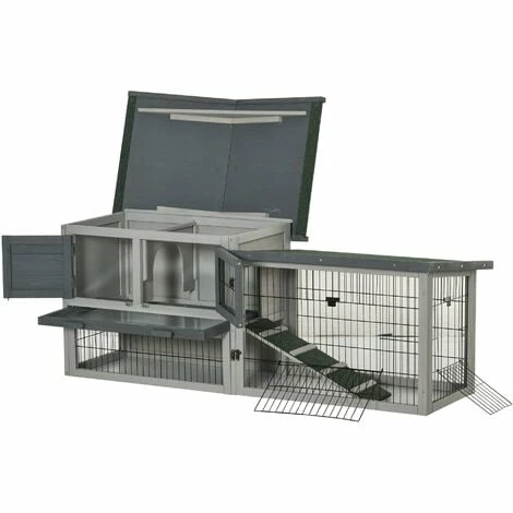 PawHut Clapier cage à lapins rongeurs 2 niveaux - 4 portes verrouillables, tiroir à déjection, toit ouvrable intégral bitumé - métal noir bois sapin gris - Gris PawHut Clapier Cage à Lapins Rongeurs 2 Niveaux - 4 Portes Verrouillables, Tiroir à Déjection, Toit Ouvrable Intégral Bitumé - Métal Noir Bois Sapin Gris - Gris -PawHut Soldes Boutique 51254875 4