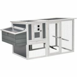 PawHut Poulailler Cottage Cage à Poules Sur Pied Dim. 162L X 76l X 79H Cm Multi-équipement Toit Polycarbonate Bois Sapin Blanc Gris - Gris