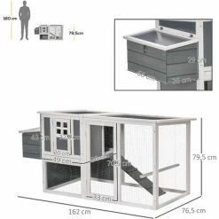 PawHut Poulailler Cottage Cage à Poules Sur Pied Dim. 162L X 76l X 79H Cm Multi-équipement Toit Polycarbonate Bois Sapin Blanc Gris - Gris -PawHut Soldes Boutique 51254881 3