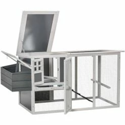 PawHut Poulailler Cottage Cage à Poules Sur Pied Dim. 162L X 76l X 79H Cm Multi-équipement Toit Polycarbonate Bois Sapin Blanc Gris - Gris -PawHut Soldes Boutique 51254881 4
