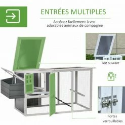 PawHut Poulailler Cottage Cage à Poules Sur Pied Dim. 162L X 76l X 79H Cm Multi-équipement Toit Polycarbonate Bois Sapin Blanc Gris - Gris -PawHut Soldes Boutique 51254881 5