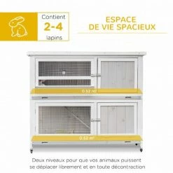 PawHut Clapier à Lapin Cage à Lapin 2 étages Trappe Séparation Amovible 4 Portes Verrouillables 2 Plateaux Déjection Rampe Roulettes Toit Bitumé Sapin Gris Blanc - Gris -PawHut Soldes Boutique 51254888 4