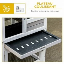 PawHut Clapier Cage à Lapins Cottage - Niche Supérieure Avec Rampe Et Enclos Extérieur - Plateau Excrément, Toit Bitumé, 4 Portes Verrouillables - Bois Sapin Blanc Gris - Gris -PawHut Soldes Boutique 51254894 5