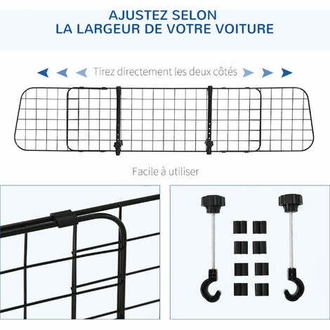 PawHut Barrière grille de séparation universelle voiture pour animaux longueur réglable dim. 91-152L x 30H cm kit complet installation inclus noir - Noir PawHut Barrière Grille De Séparation Universelle Voiture Pour Animaux Longueur Réglable Dim. 91-152L X 30H Cm Kit Complet Installation Inclus Noir - Noir -PawHut Soldes Boutique 52444498 4