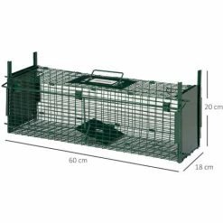 PawHut Piège De Capture Pour Petits Animaux Type Lapin Rat - 2 Entrées + Poignée - Dim. 60L X 18l X 20H Cm - Métal Vert -PawHut Soldes Boutique 52476691 3