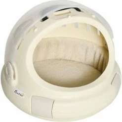 PawHut Maison Chat - Niche Chat Portable Avec Poignée - Sac De Transport Chat Verrouillable - Coussin Amovible Inclus - Dim. Ø 41 X 35,2H Cm - PP Beige