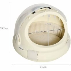 PawHut Maison Chat - Niche Chat Portable Avec Poignée - Sac De Transport Chat Verrouillable - Coussin Amovible Inclus - Dim. Ø 41 X 35,2H Cm - PP Beige -PawHut Soldes Boutique 52476703 3