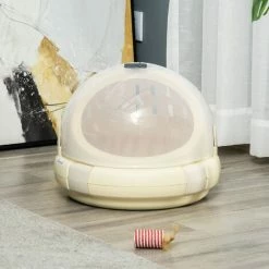 PawHut Maison Chat - Niche Chat Portable Avec Poignée - Sac De Transport Chat Verrouillable - Coussin Amovible Inclus - Dim. Ø 41 X 35,2H Cm - PP Beige -PawHut Soldes Boutique 52476703 4