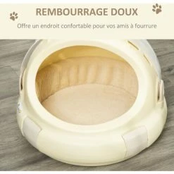 PawHut Maison Chat - Niche Chat Portable Avec Poignée - Sac De Transport Chat Verrouillable - Coussin Amovible Inclus - Dim. Ø 41 X 35,2H Cm - PP Beige -PawHut Soldes Boutique 52476703 5