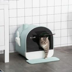 PawHut Maison De Toilette Bac à Litière Pour Chat Avec Porte Battante, Pelle Et Filtre Inclus Dim. 43L X 44l X 47H Cm PP Bleu -PawHut Soldes Boutique 53569989 4
