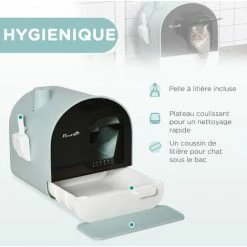 PawHut Maison De Toilette Bac à Litière Pour Chat Avec Porte Battante, Pelle Et Filtre Inclus Dim. 43L X 44l X 47H Cm PP Bleu -PawHut Soldes Boutique 53569989 5