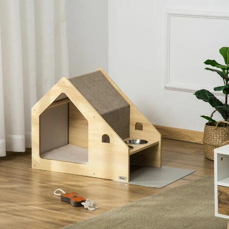 PawHut Niche d'intérieur pour chien et chat design avec 2 gamelles et coussin amovible MDF aspect bois clair tissu brun clair PawHut Niche D'intérieur Pour Chien Et Chat Design Avec 2 Gamelles Et Coussin Amovible MDF Aspect Bois Clair Tissu Brun Clair -PawHut Soldes Boutique 53591999 2
