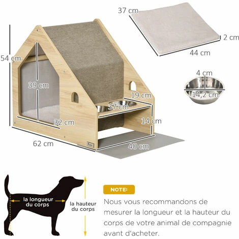 PawHut Niche d'intérieur pour chien et chat design avec 2 gamelles et coussin amovible MDF aspect bois clair tissu brun clair PawHut Niche D'intérieur Pour Chien Et Chat Design Avec 2 Gamelles Et Coussin Amovible MDF Aspect Bois Clair Tissu Brun Clair -PawHut Soldes Boutique 53591999 3