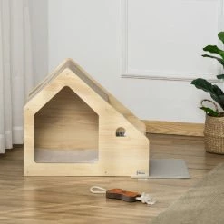 PawHut Niche D'intérieur Pour Chien Et Chat Design Avec 2 Gamelles Et Coussin Amovible MDF Aspect Bois Clair Tissu Brun Clair 5 PawHut Niche D'intérieur Pour Chien Et Chat Design Avec 2 Gamelles Et Coussin Amovible MDF Aspect Bois Clair Tissu Brun Clair -PawHut Soldes Boutique 53591999 4